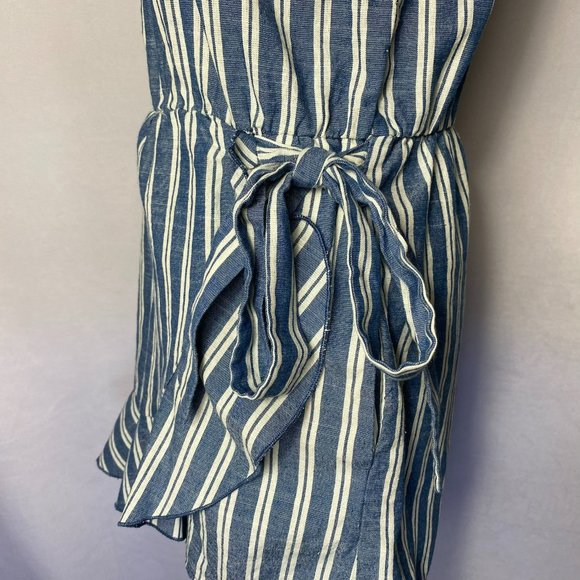 Speechless Sleeveless Faux Wrap Romper White Blue Striped Size XXS - Picture 9 of 10